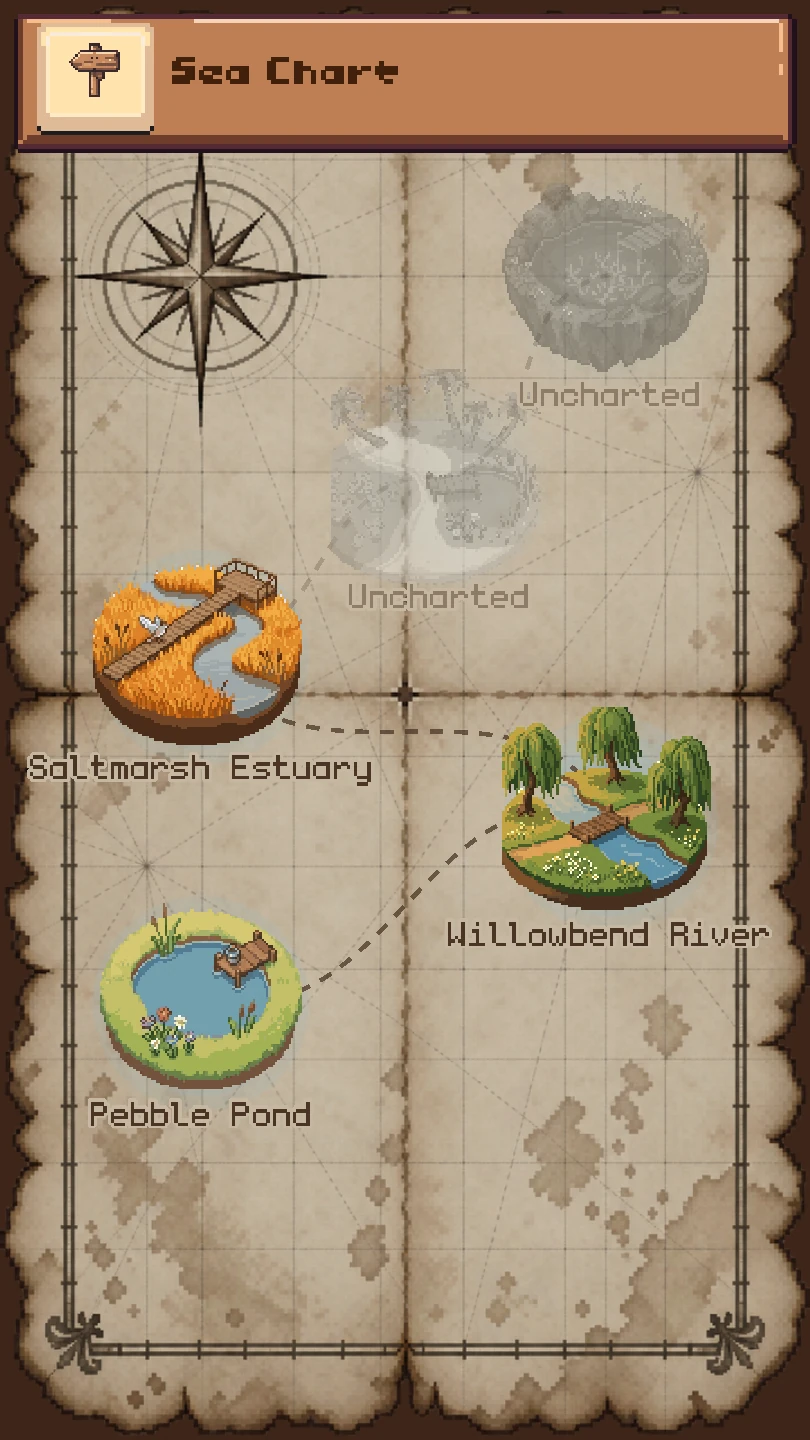 A sea chart with islands appearing out of the haze
